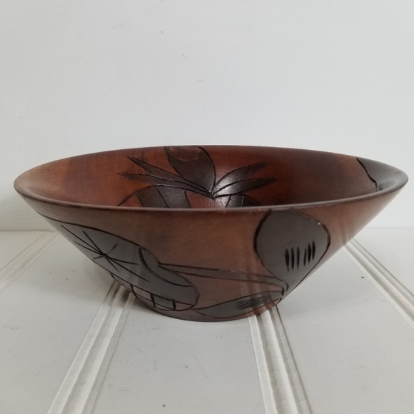 Hand Carved Wood Bowl Pineapple Engraved Fruit Bowl Cottage Country Farmhouse - Picture 6 of 16